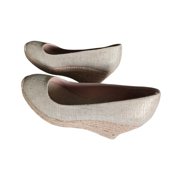 J Crew Seville Espadrille Wedge Metallic Canvas Shoes Size 6.5 Leather Lining - Picture 3 of 10